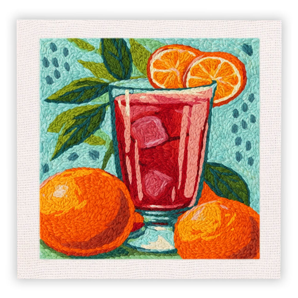 Orange Red Fruit Wine Punch Needle Embroidery Kits