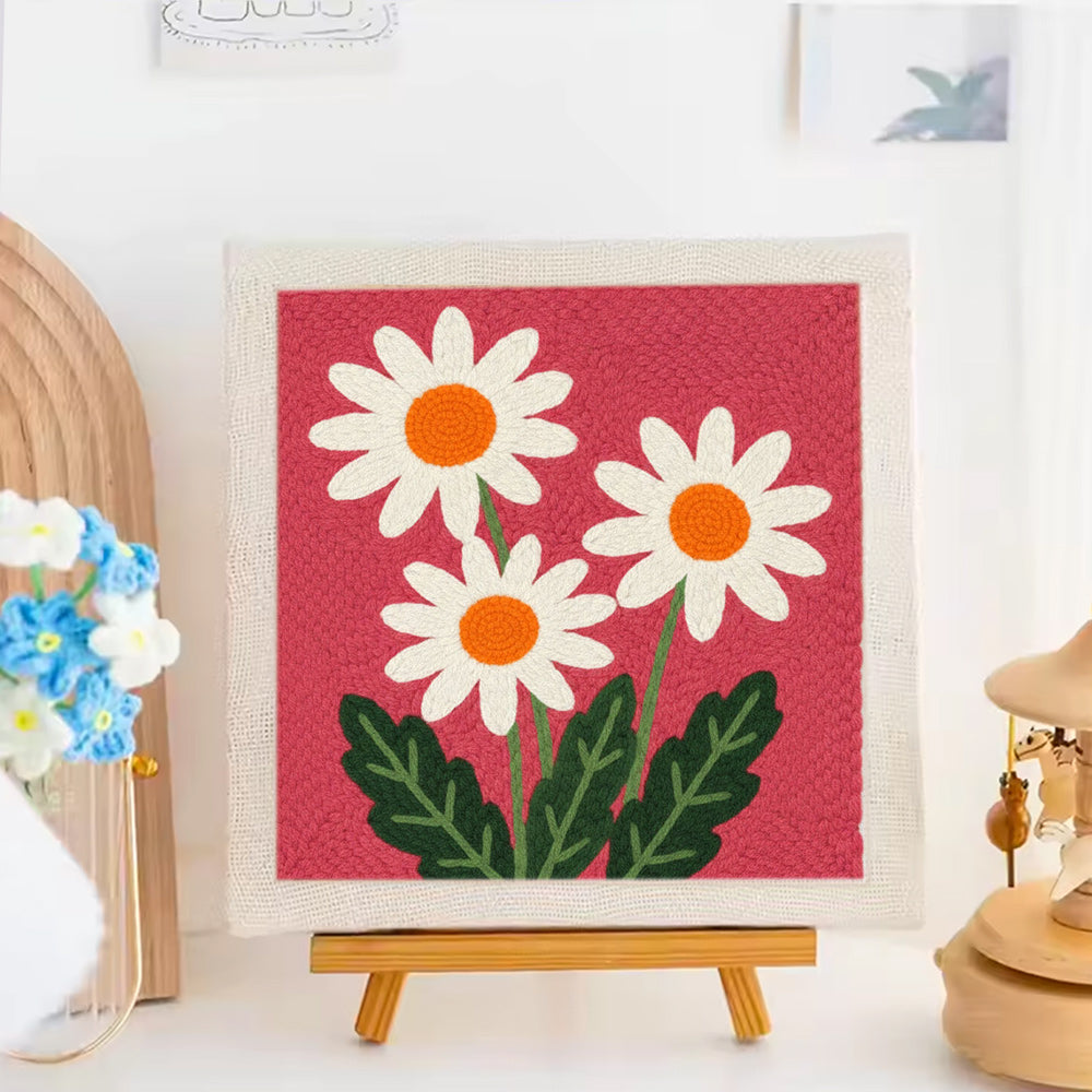 Three White Flowers Punch Needle Embroidery Kits