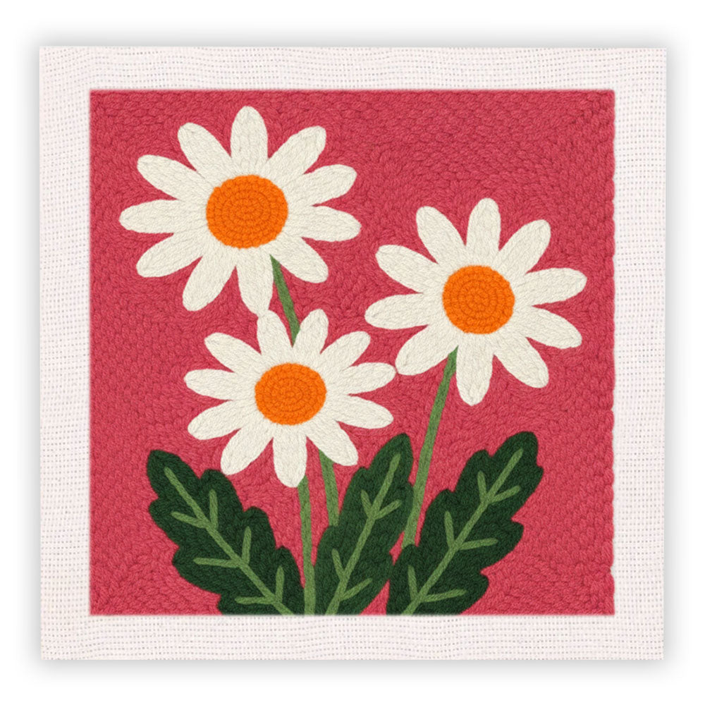 Three White Flowers Punch Needle Embroidery Kits