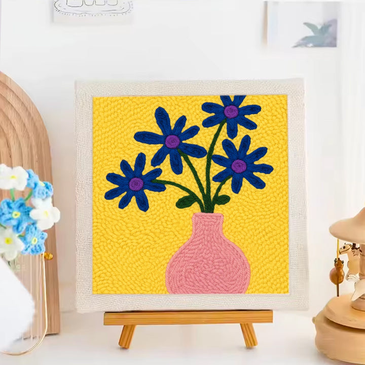 Dark Blue Flowers Punch Needle Embroidery Kits