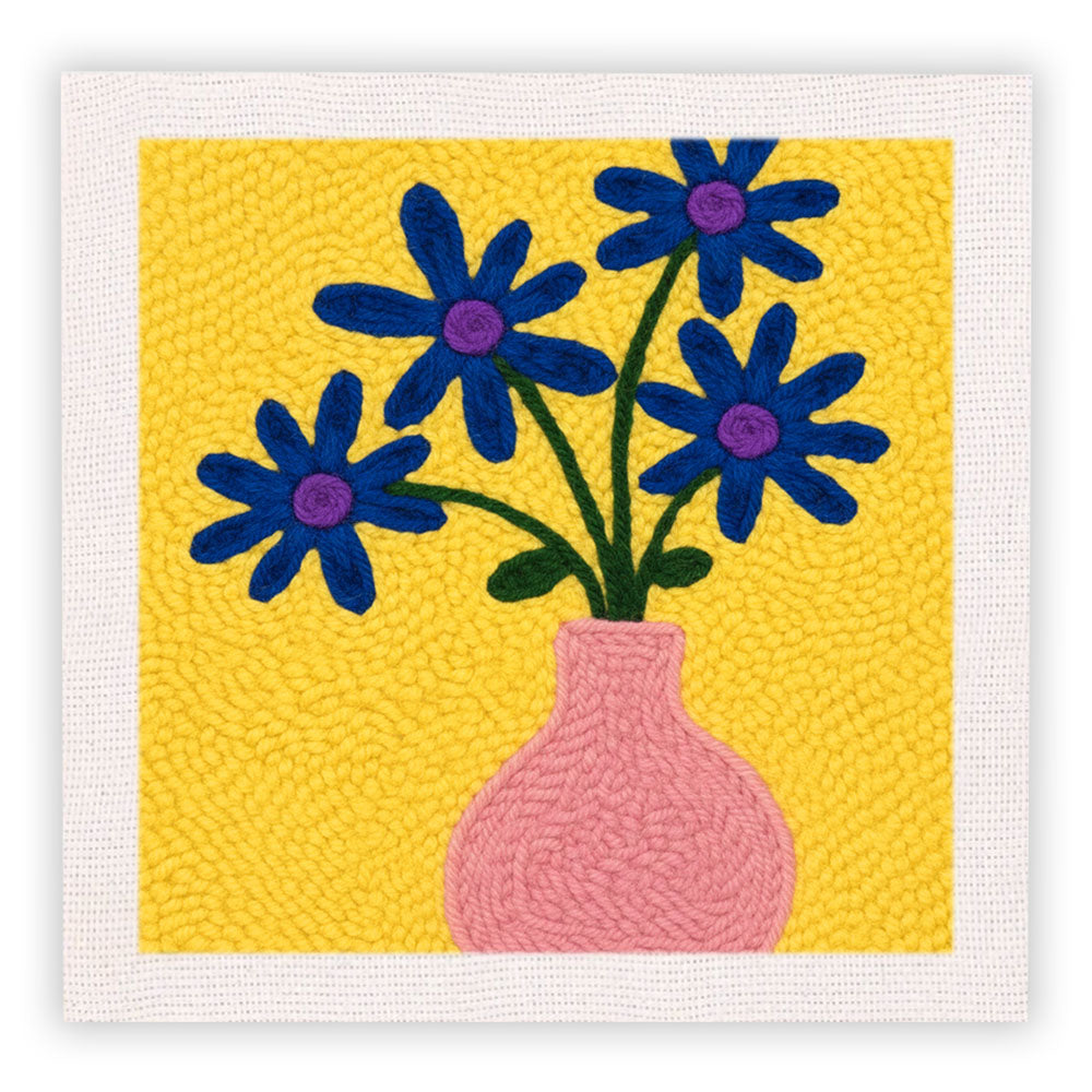 Dark Blue Flowers Punch Needle Embroidery Kits