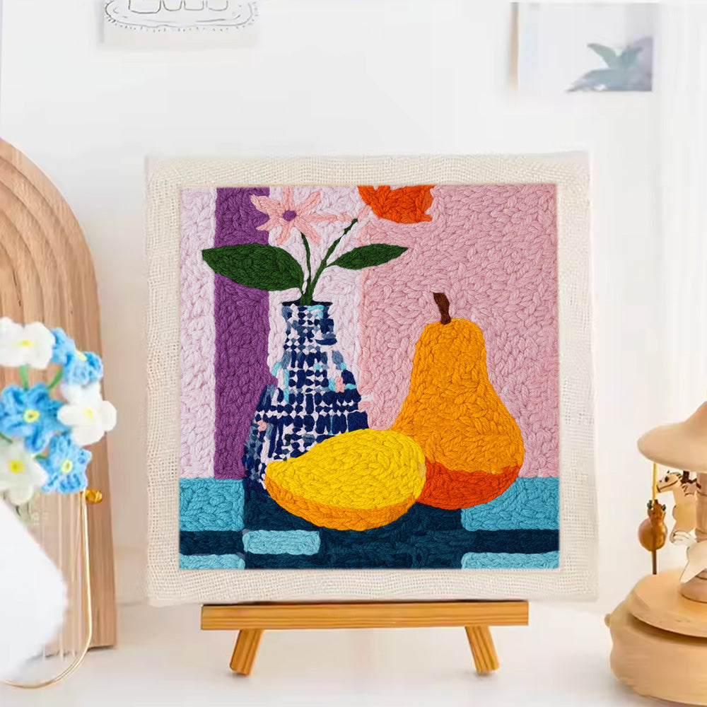 Vase, Flowers & Fruits Punch Needle Embroidery Kits