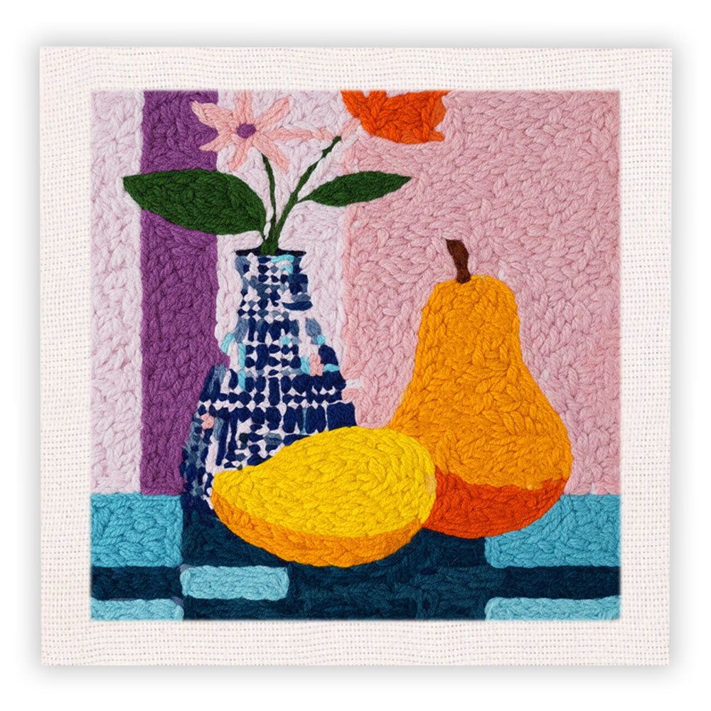 Vase, Flowers & Fruits Punch Needle Embroidery Kits