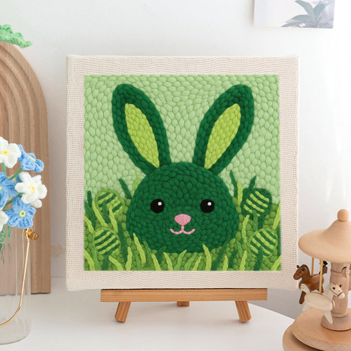 Green Bunny with Easter Eggs Punch Needle Embroidery Kits