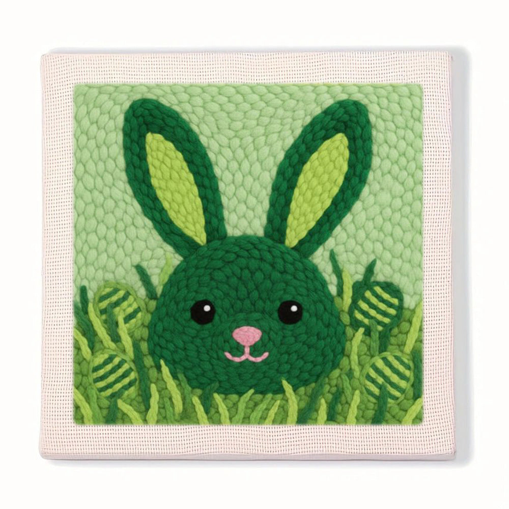 Green Bunny with Easter Eggs Punch Needle Embroidery Kits