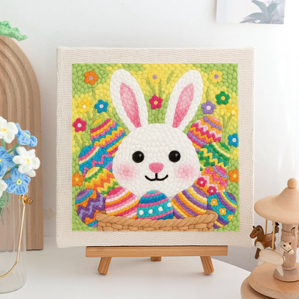 White Bunny & Easter Egg Basket Punch Needle Embroidery Kits