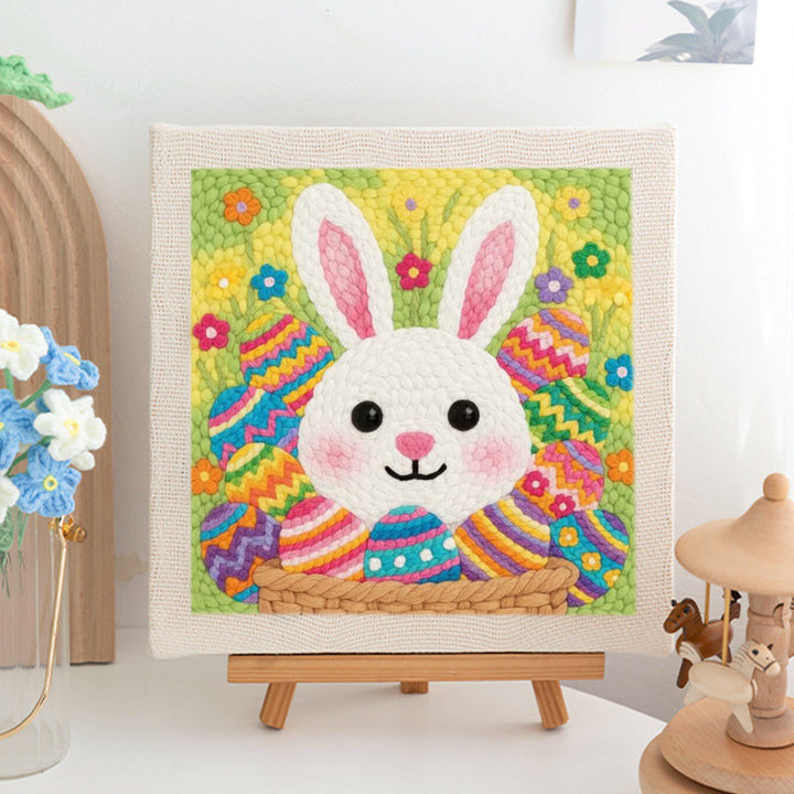 White Bunny & Easter Egg Basket Punch Needle Embroidery Kits