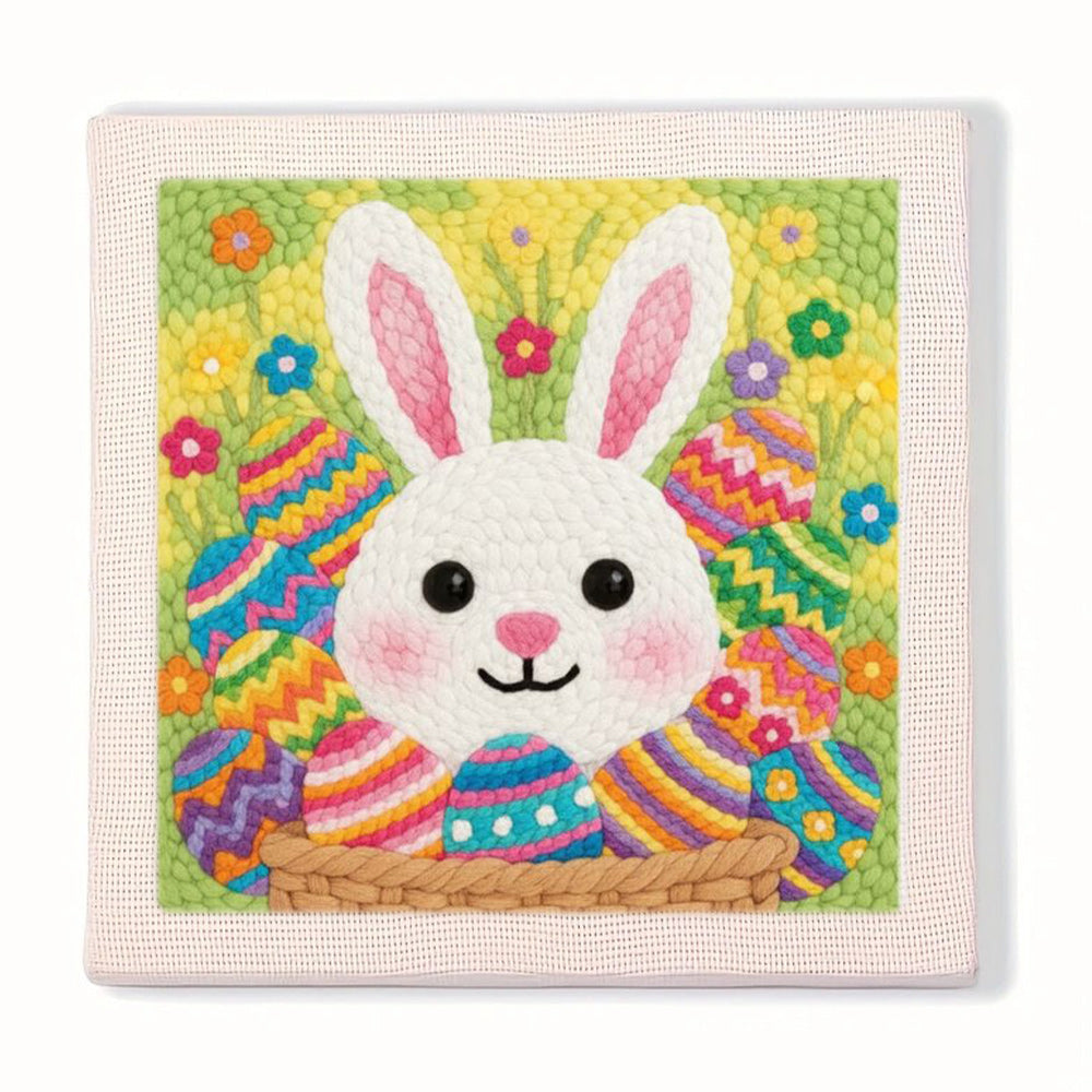 White Bunny & Easter Egg Basket Punch Needle Embroidery Kits