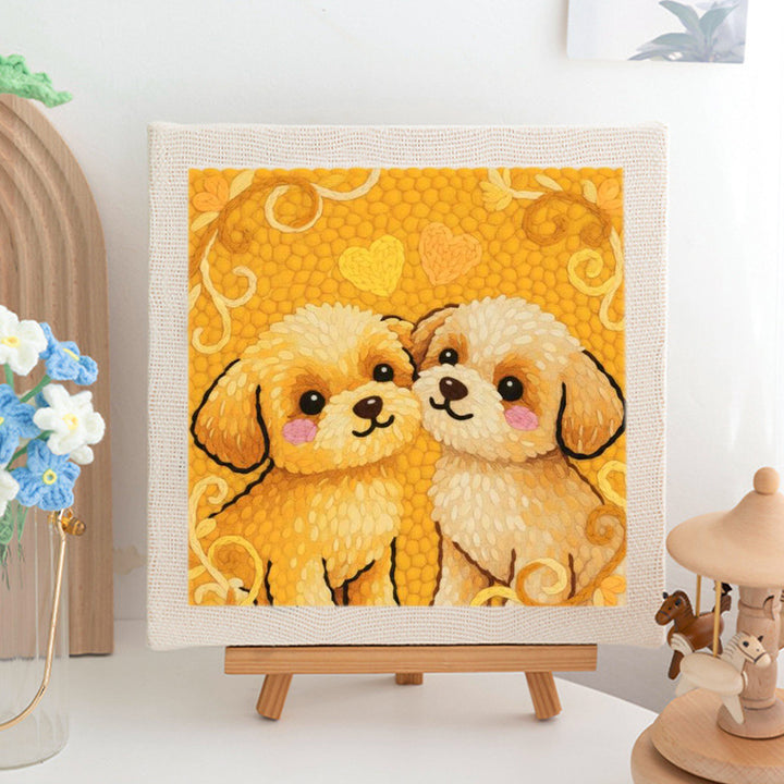 Two Yellow Puppies Punch Needle Embroidery Kits