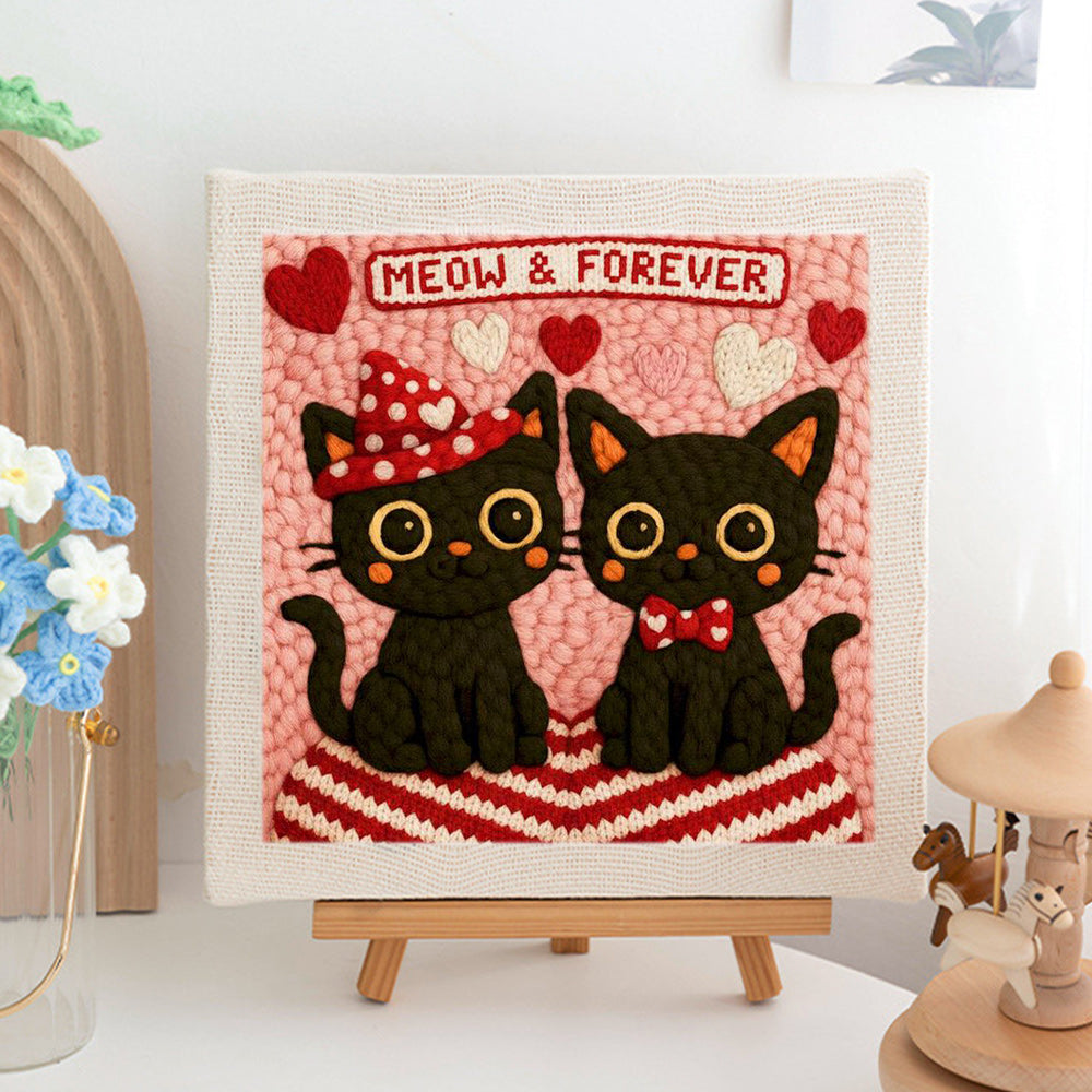 Black Cat Couple Punch Needle Embroidery Kits