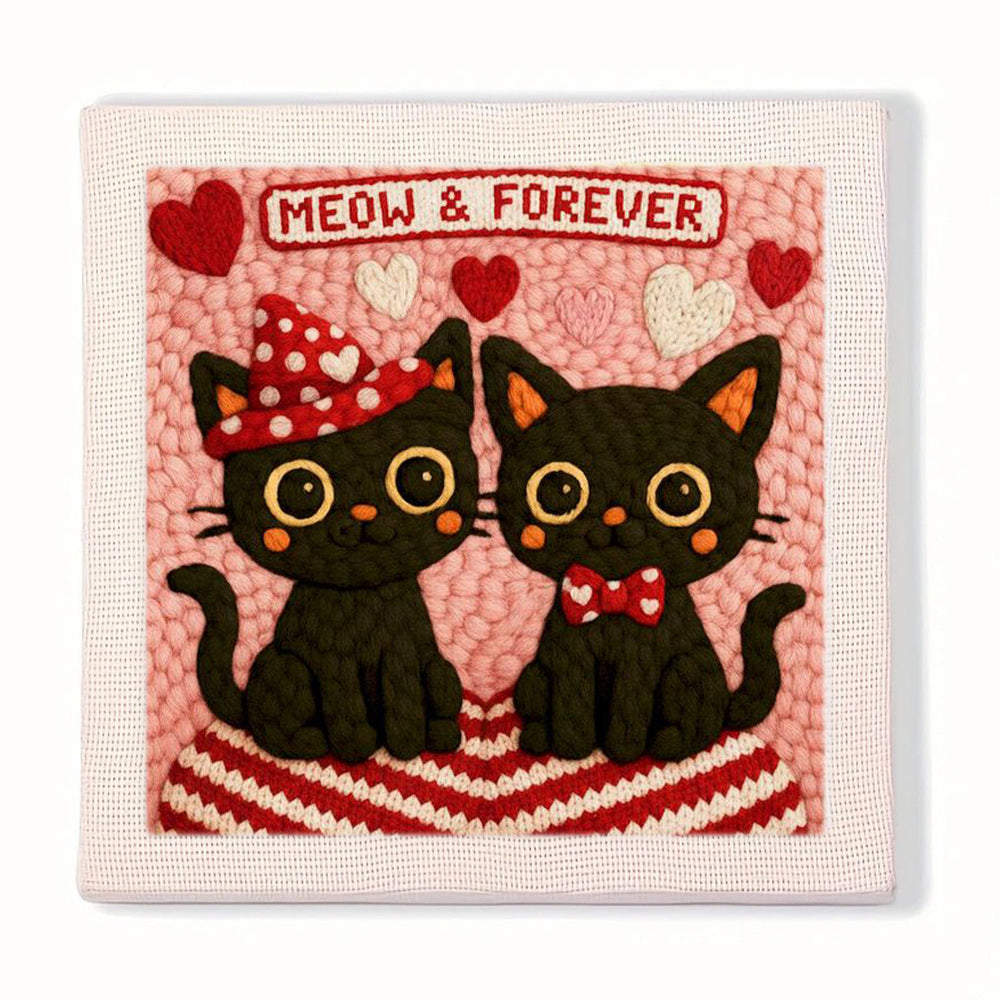 Black Cat Couple Punch Needle Embroidery Kits