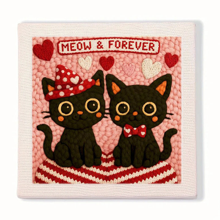 Black Cat Couple Punch Needle Embroidery Kits