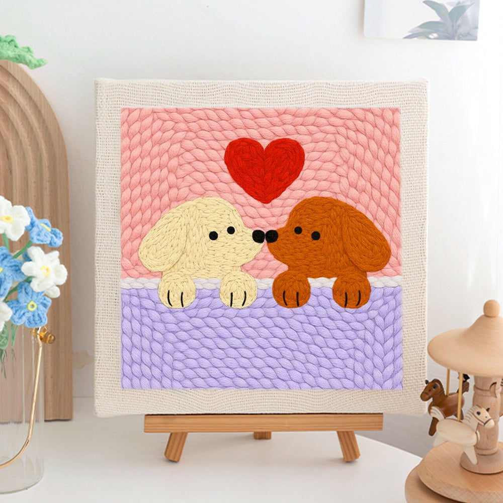 Two Puppies with Heart Punch Needle Embroidery Kits