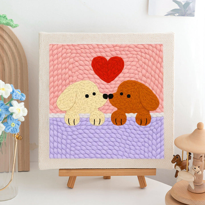 Two Puppies with Heart Punch Needle Embroidery Kits