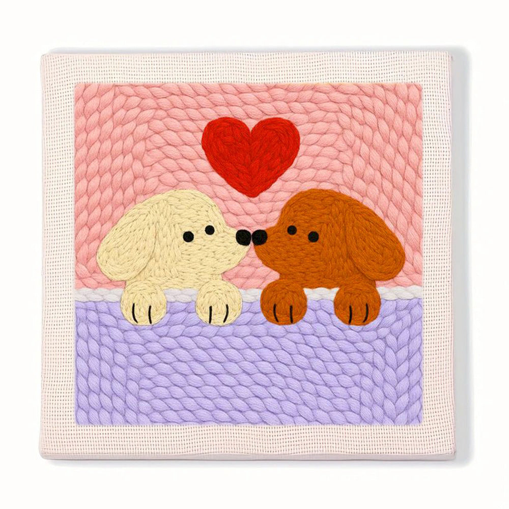 Two Puppies with Heart Punch Needle Embroidery Kits