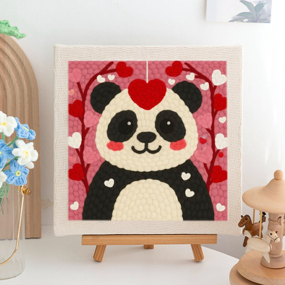 Panda with Heart Details Punch Needle Embroidery Kits