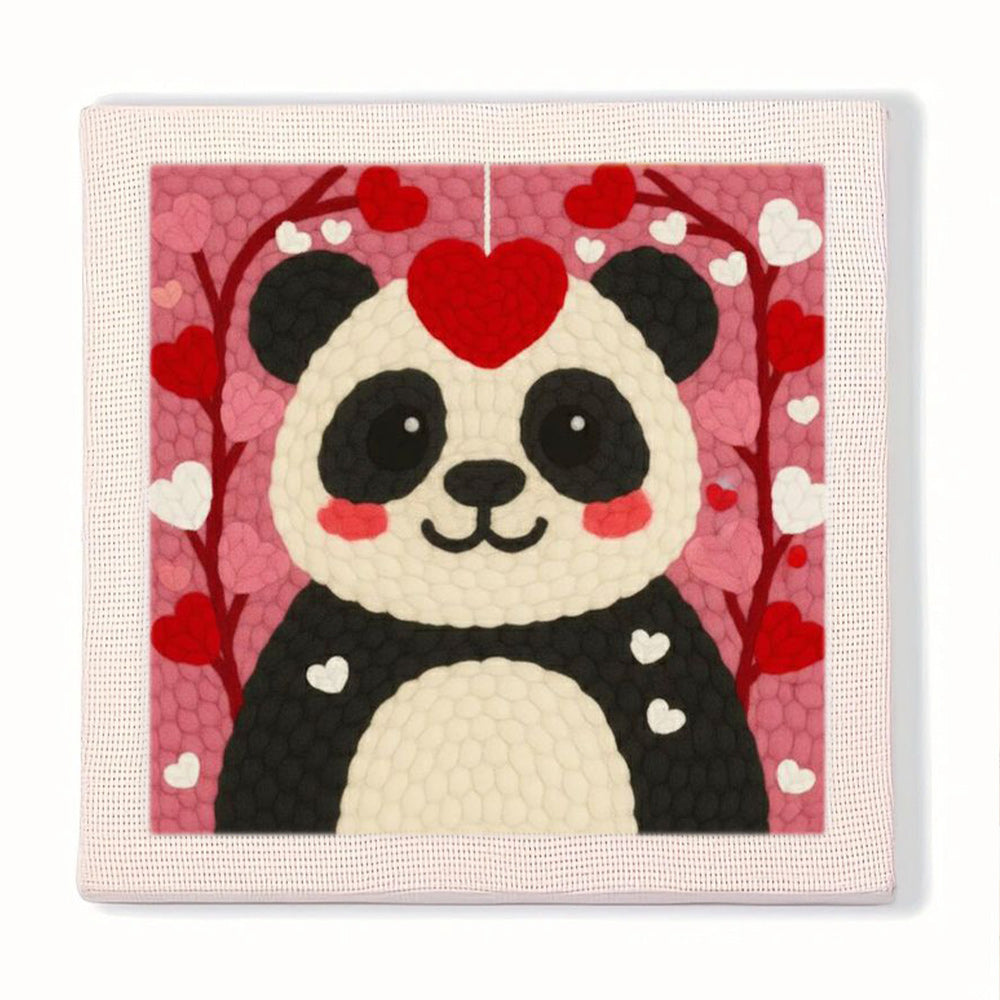 Panda with Heart Details Punch Needle Embroidery Kits
