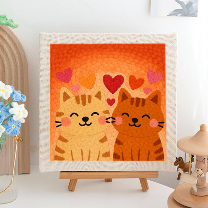 Cuddling Tabby Cats Punch Needle Embroidery Kits