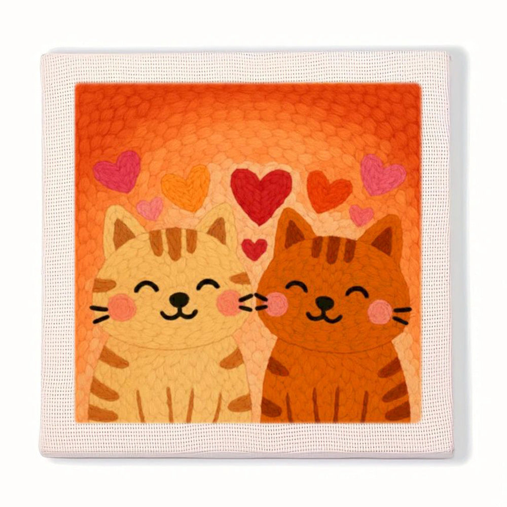 Cuddling Tabby Cats Punch Needle Embroidery Kits