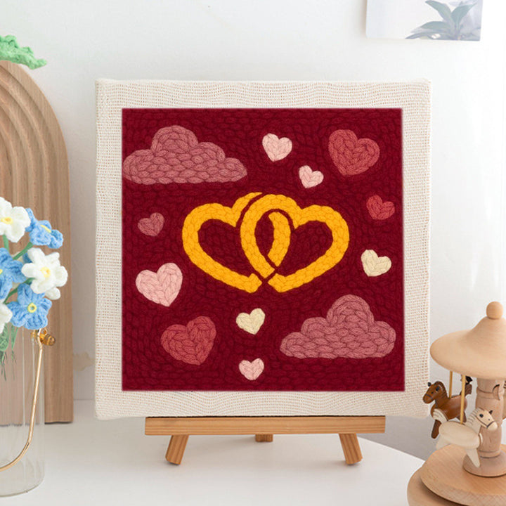 Intertwined Yellow Hearts Punch Needle Embroidery Kits