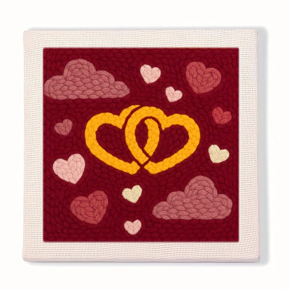 Intertwined Yellow Hearts Punch Needle Embroidery Kits