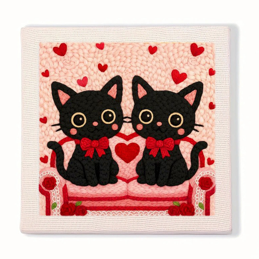 Black Cats on Love Sofa Punch Needle Embroidery Kits