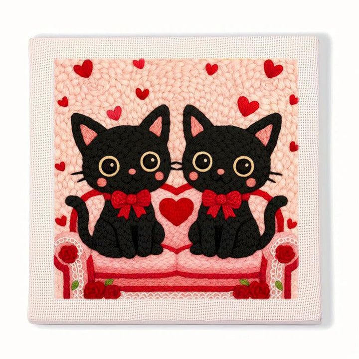 Black Cats on Love Sofa Punch Needle Embroidery Kits