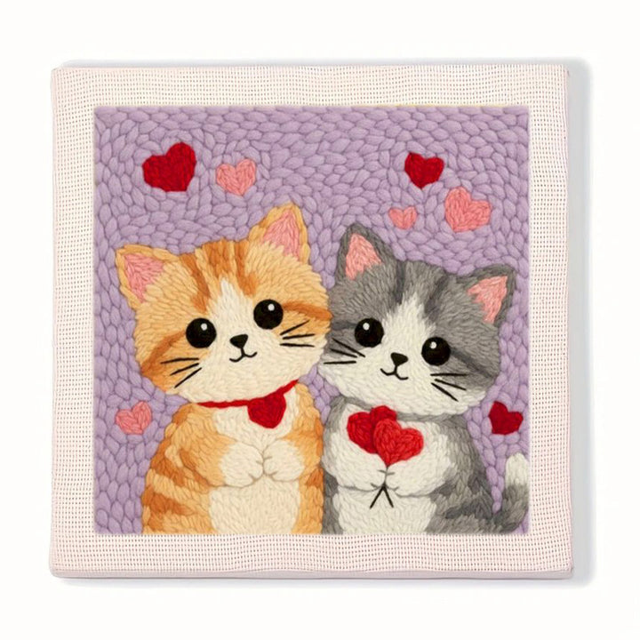 Tabby Cats with Hearts Punch Needle Embroidery Kits