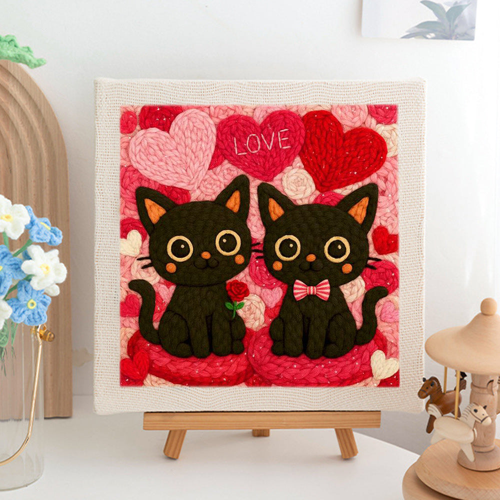 Black Cat Couple Punch Needle Embroidery Kits