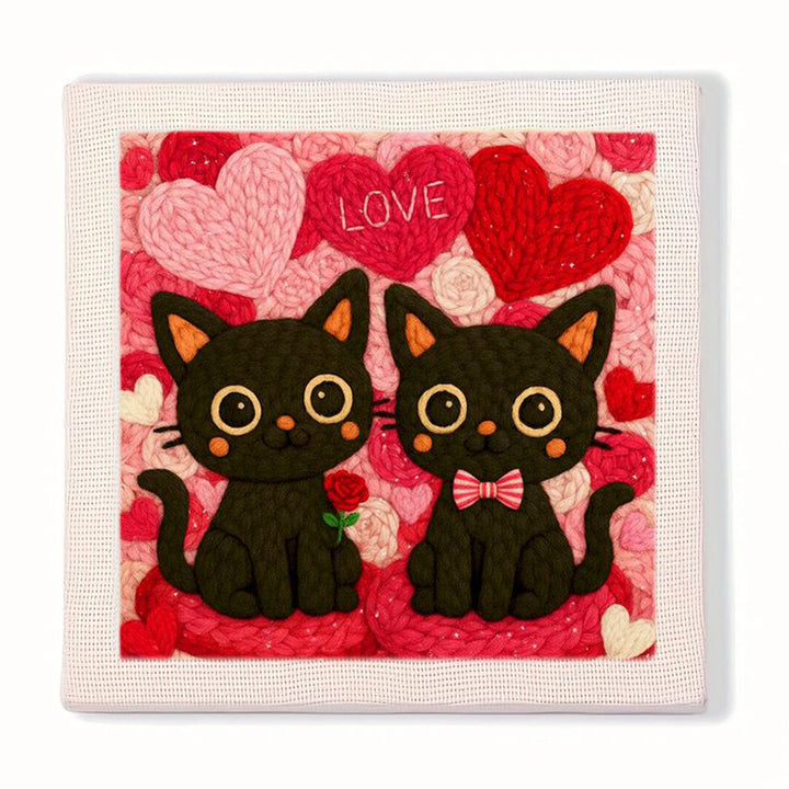Black Cat Couple Punch Needle Embroidery Kits