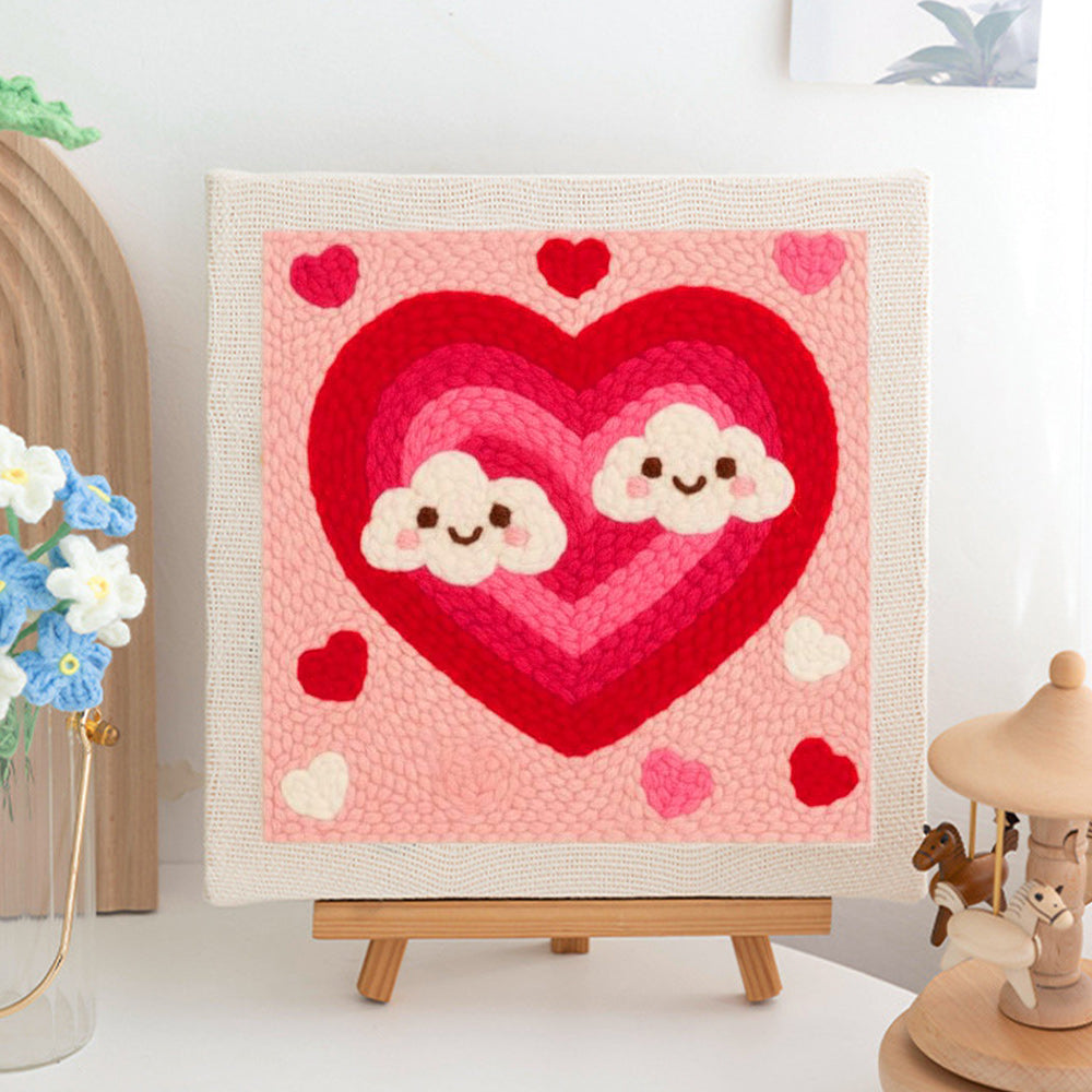 Smiling Clouds in Heart Punch Needle Embroidery Kits
