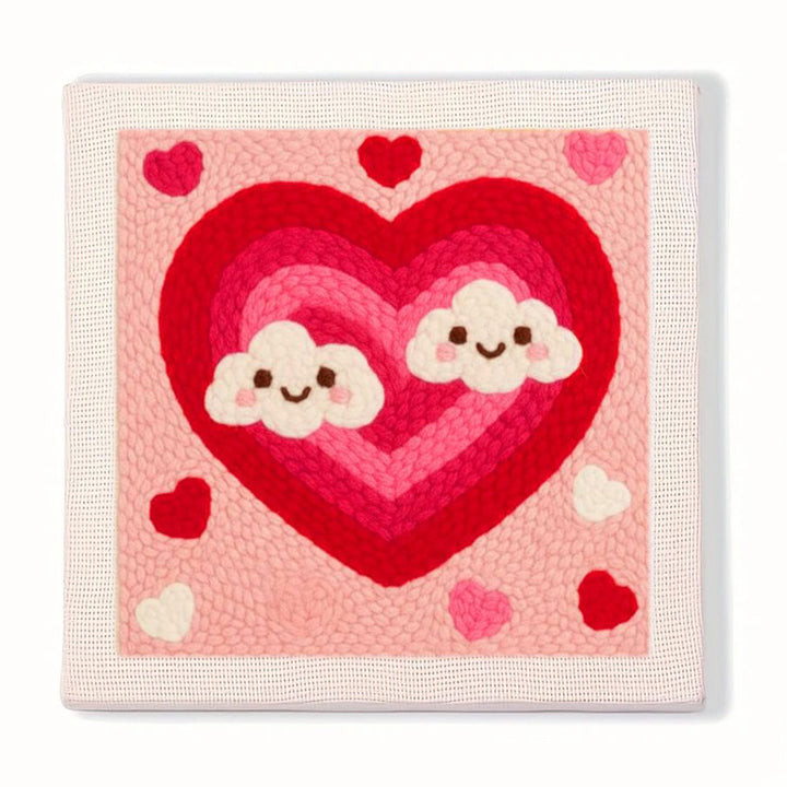 Smiling Clouds in Heart Punch Needle Embroidery Kits