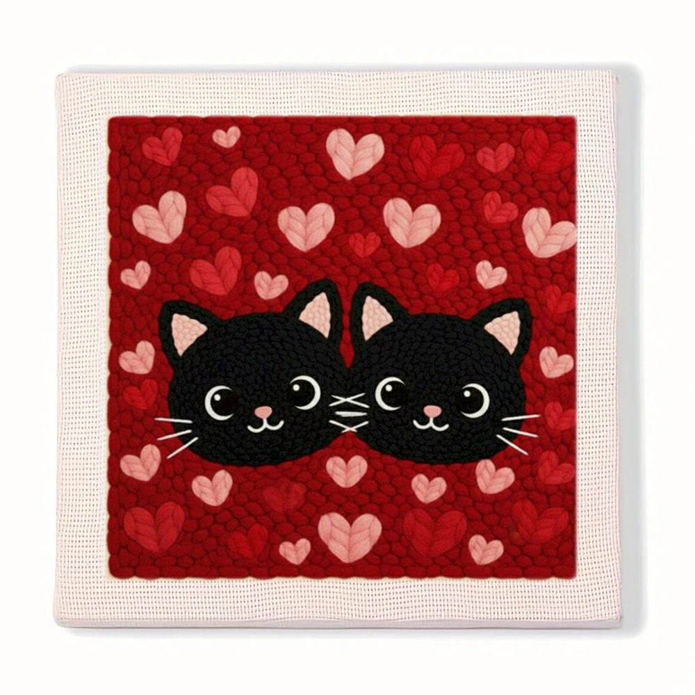 Twin Black Cats & Hearts Punch Needle Embroidery Kits