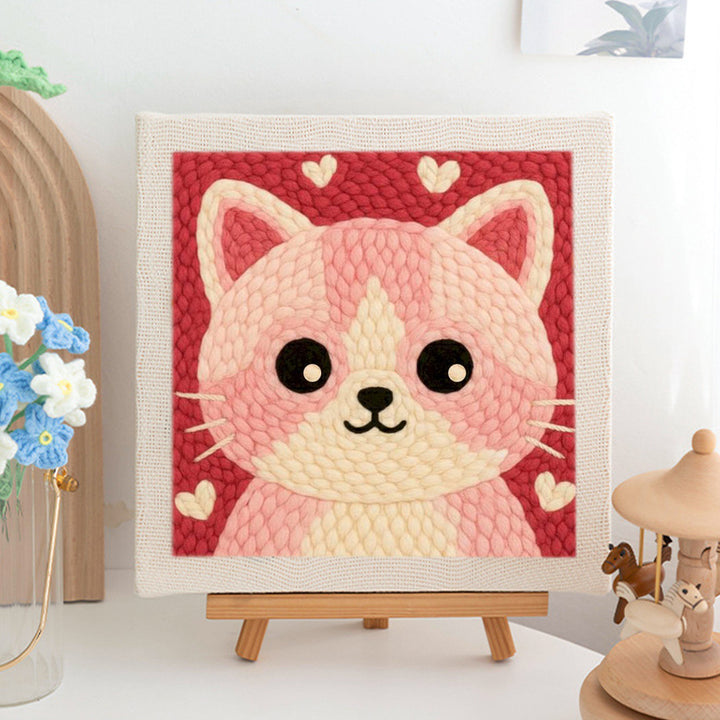 Pink Tabby Cat Punch Needle Embroidery Kits