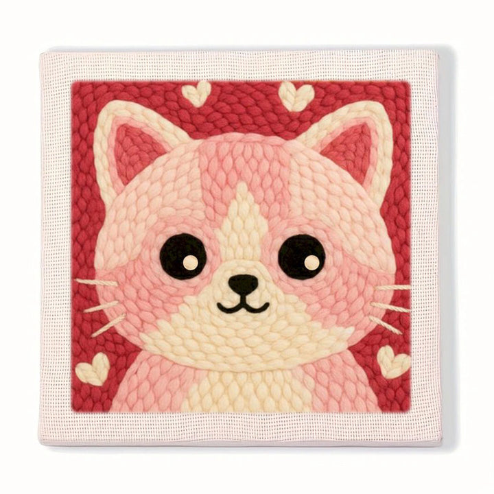 Pink Tabby Cat Punch Needle Embroidery Kits