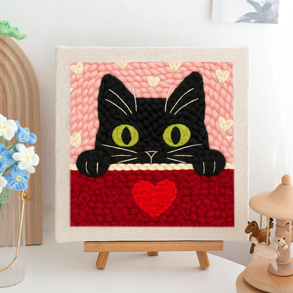 Black Cat in Heart Box Punch Needle Embroidery Kits