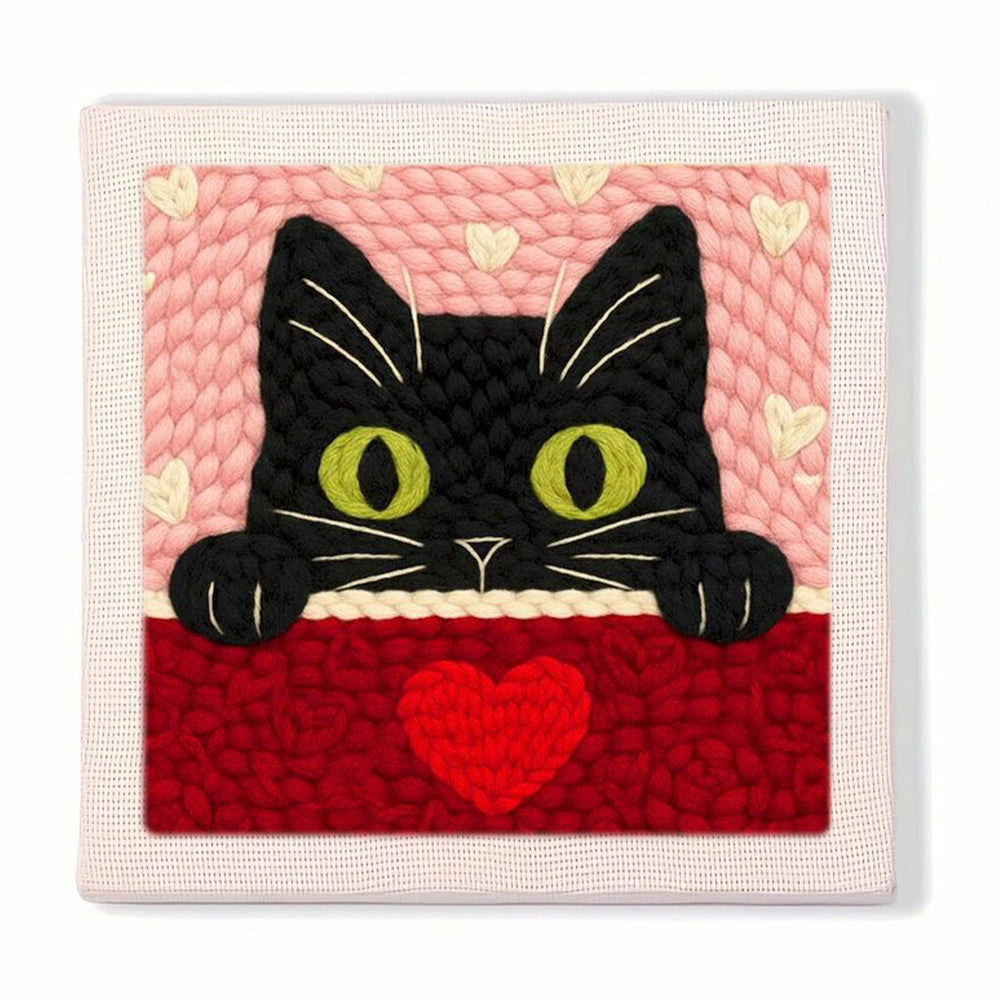 Black Cat in Heart Box Punch Needle Embroidery Kits
