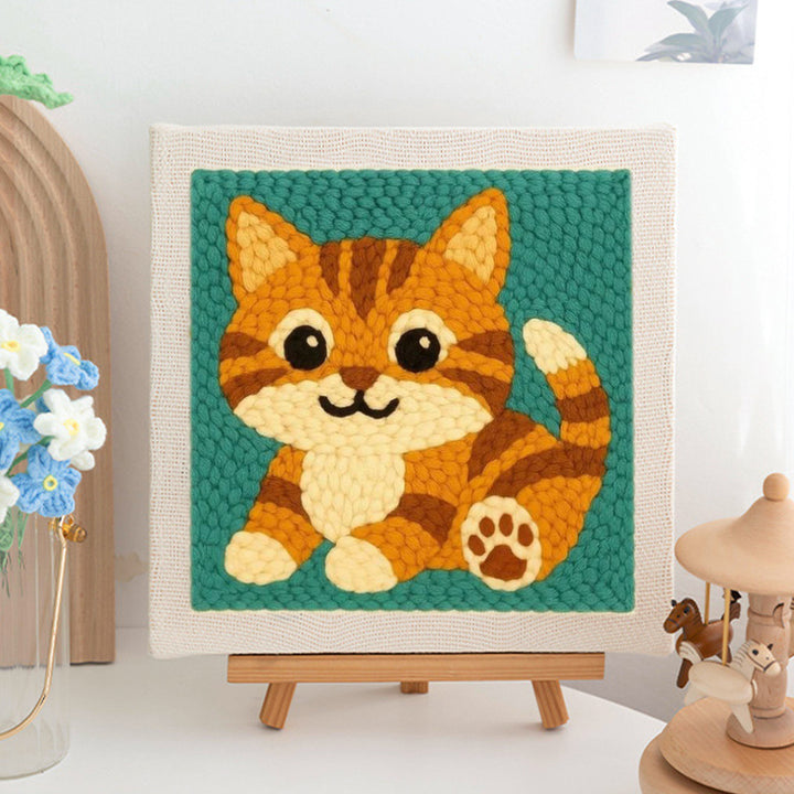 Playful Tabby Kitten Punch Needle Embroidery Kits