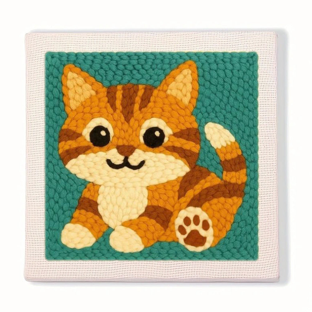 Playful Tabby Kitten Punch Needle Embroidery Kits