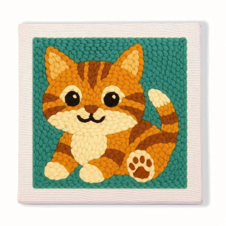 Playful Tabby Kitten Punch Needle Embroidery Kits