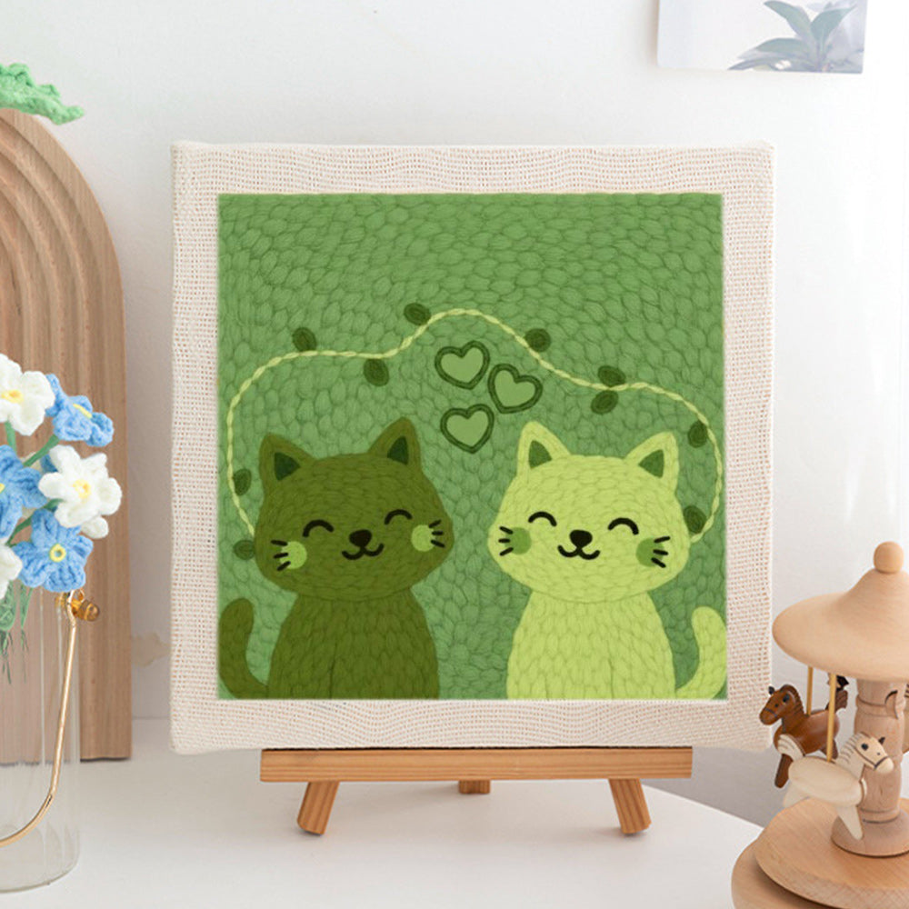Green Cats Punch Needle Embroidery Kits