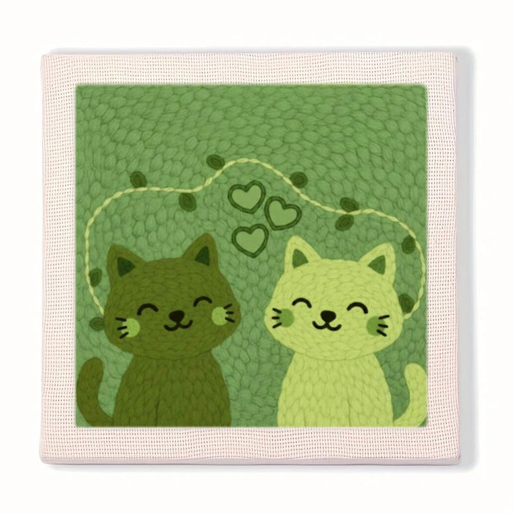 Green Cats Punch Needle Embroidery Kits