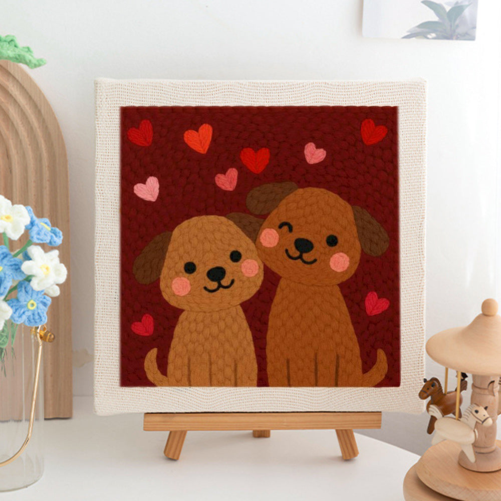 Cuddling Brown Puppies Punch Needle Embroidery Kits