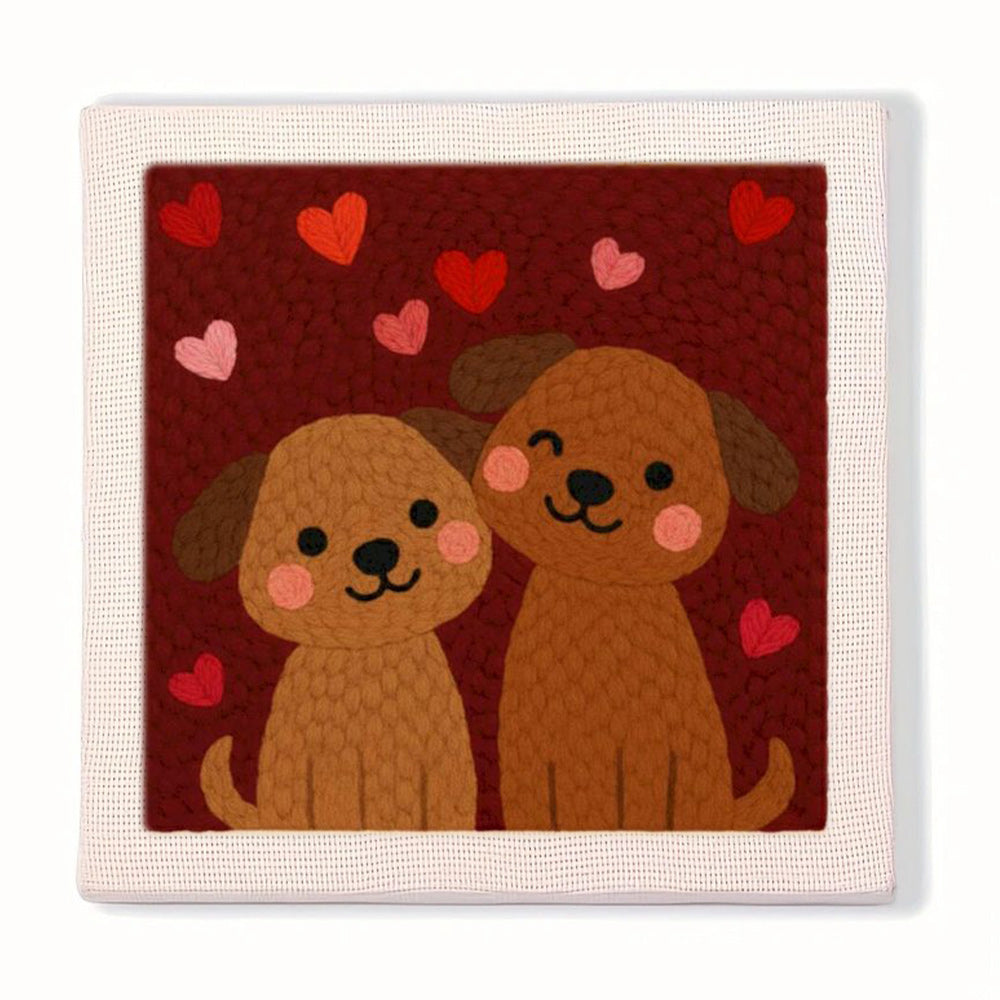 Cuddling Brown Puppies Punch Needle Embroidery Kits