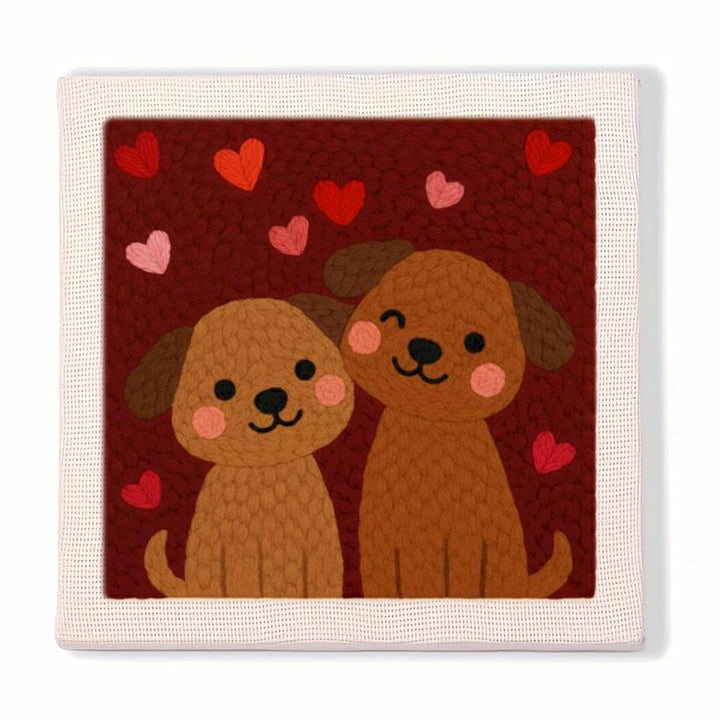 Cuddling Brown Puppies Punch Needle Embroidery Kits