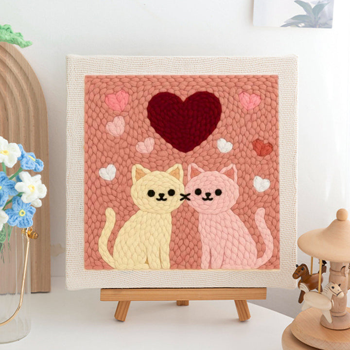 Nuzzling Cats & Big Heart Punch Needle Embroidery Kits