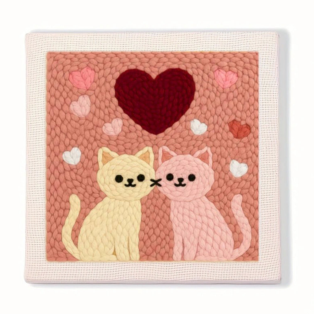 Nuzzling Cats & Big Heart Punch Needle Embroidery Kits