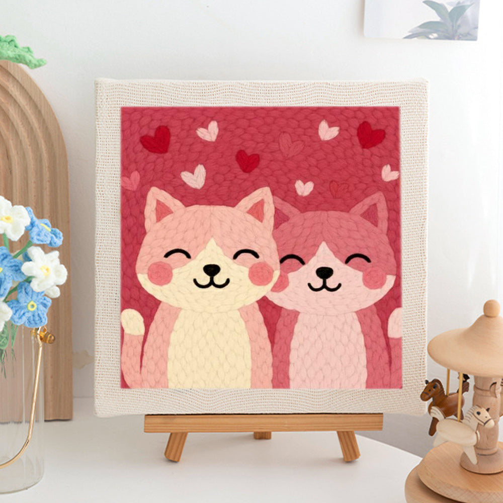 Pink Fox Pair Punch Needle Embroidery Kits