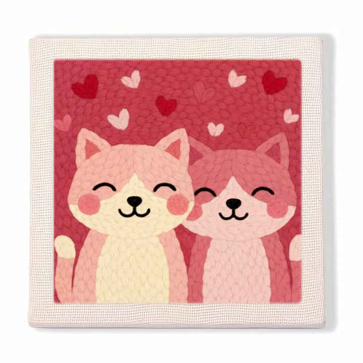 Pink Fox Pair Punch Needle Embroidery Kits