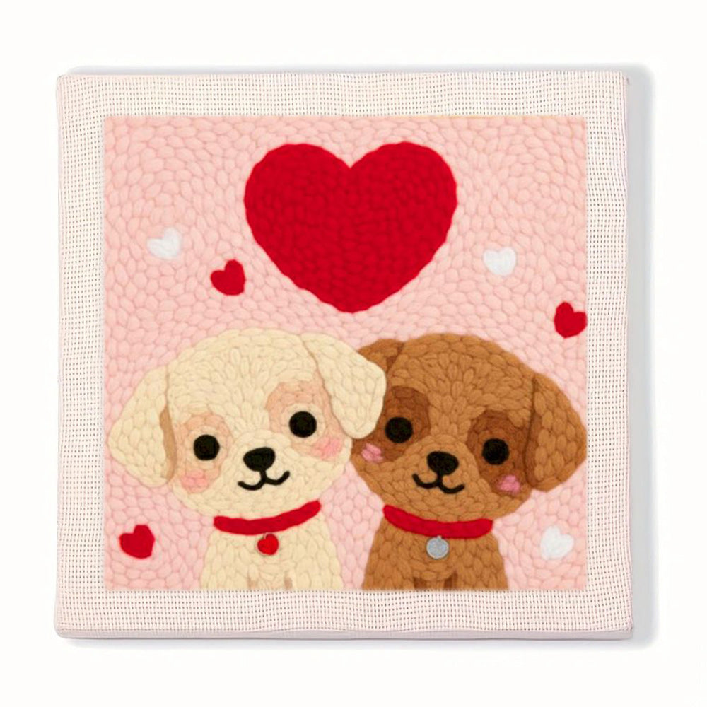 Puppies with Big Red Heart Punch Needle Embroidery Kits